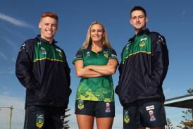 Daniel Langbridge (open mixed), Jesse Potts (open mixed) and Jack Edwards (open men) will be after gold for Australia at the World Touch Cup in England. Picture by Peter Lorimer.