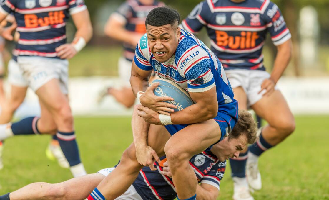 Wildfires winger Venhi Vahai breaks through a tackle in the loss to Easts. Picture by Stewart Hazell