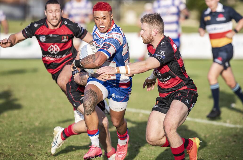 Nathan De Thierry burst through the defence in the Hunter Wildfires' win over Norths on Saturday. Picture by Stewart Hazell
