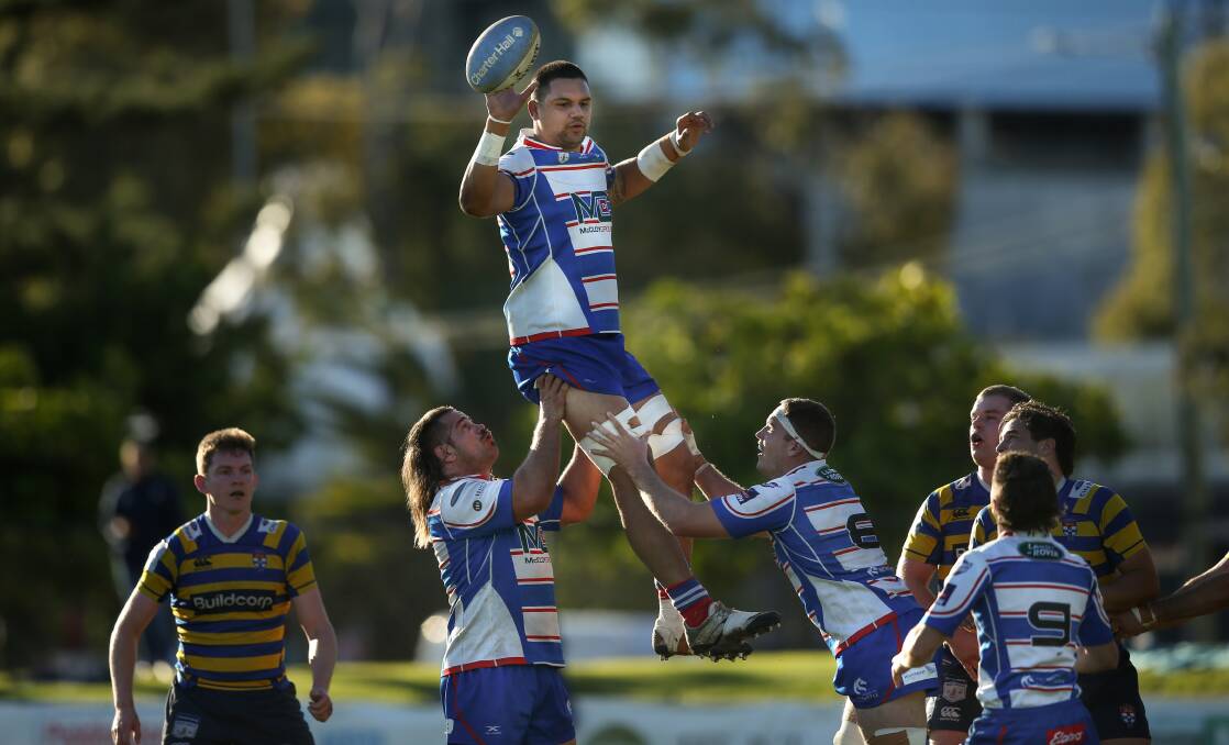 Hunter Wildfires captain Rob Puli'uvea wins a lineout. The Wildfires open their 2023 Shute Shield campaign against Manly at home next Saturday, Picture by Marina Neil