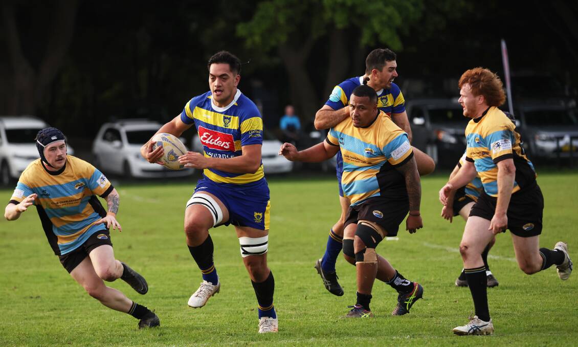 Hamilton lock Taufa Kinikini finds space in the win over Southern Beaches. Kinikini is returning from a long injury and will rejoin the Hunter Wildfire next game. Picture by Peter Lorimer. 