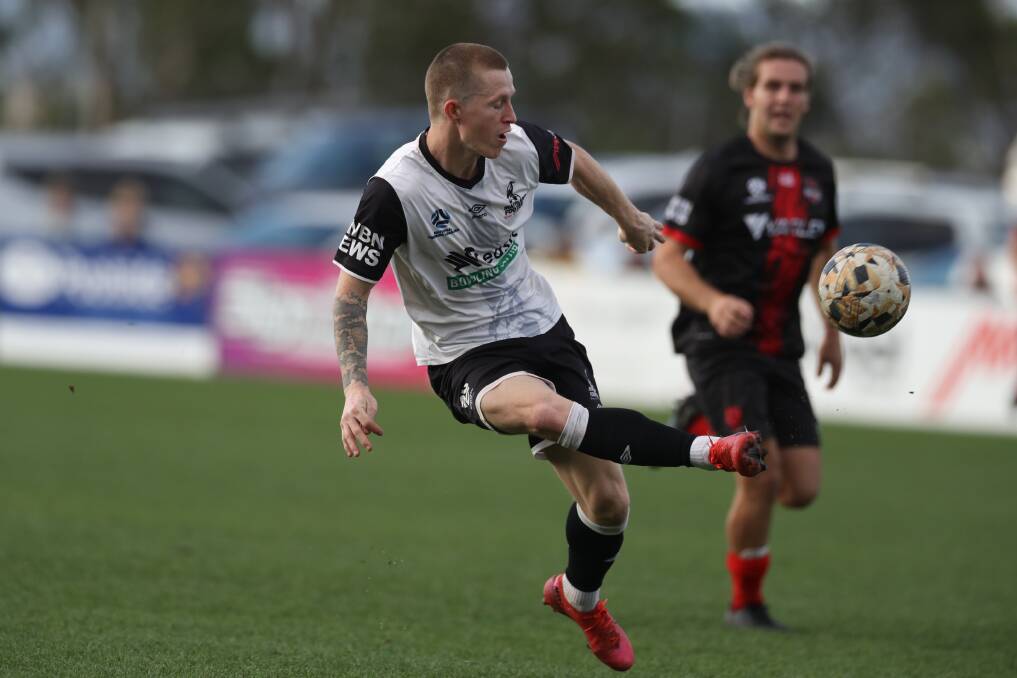Maitland star Braedyn Crowley during his hat-trick performance against Edgeworth on Saturday at Cooks Square Park. Picture Sproule Sports Focus, NNSWF 