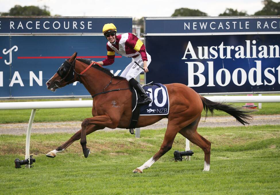 Dylan Gibbons winning on Festival Dancer in the 2021 Spring Stakes at Newcastle. Picture by Peter Lorimer