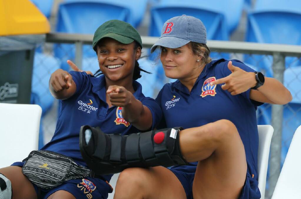 Taylor Smith and Katie Stengel on the Gold Coast. Picture: Newcastle Jets