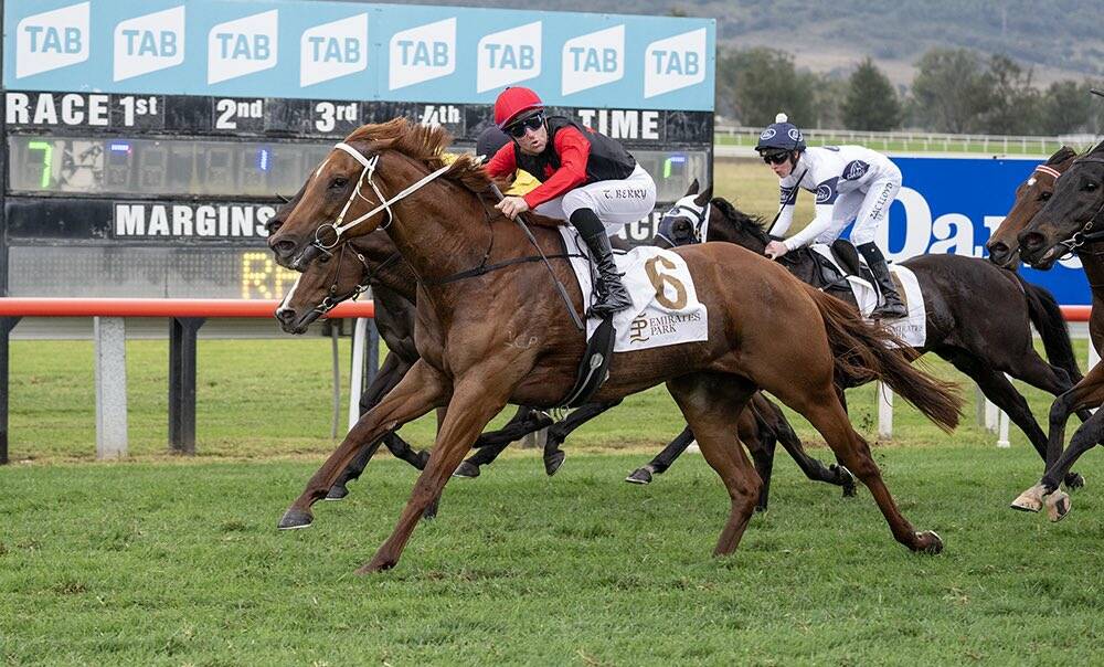 Tommy Berry takes Opal Ridge to victory in the Ortensia Stakes at Scone in May. Picture Inglis