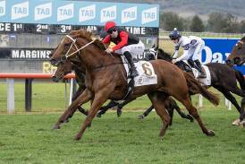 Tommy Berry takes Opal Ridge to victory in the Ortensia Stakes at Scone in May. Picture Inglis