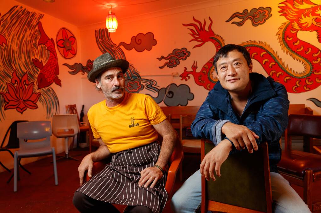 Matt McFarlane with the late Hua Fan, aka Franky, from Franky's Dumplings & Noodles in 2021. Picture Max Mason-Hubers
