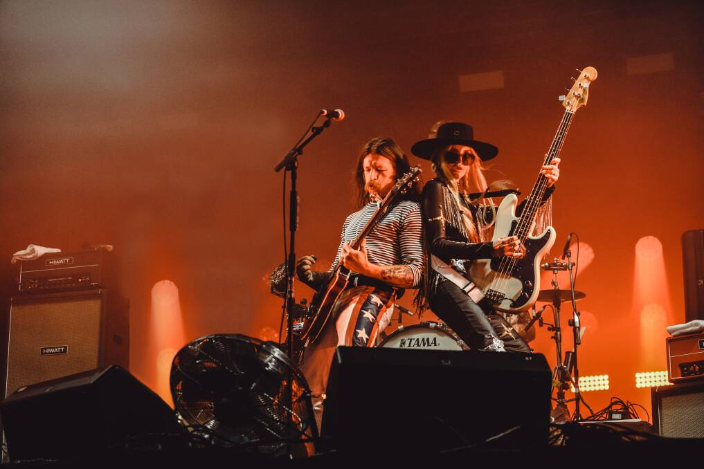 Frontman and guitarist Jesse Hughes and bassist Jennie Lee are preparing to fly into town for The Eagles Of Death Metal's first Australian tour since 2016. Picture supplied