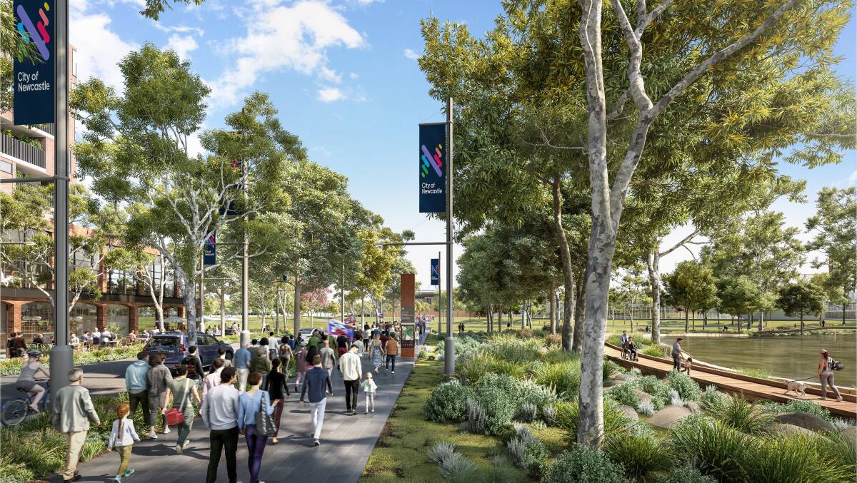 A concept image of a boulevard and wetland in the future Broadmeadow precinct. Picture supplied
