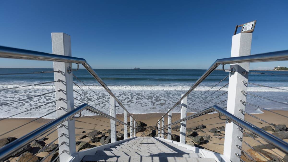 Stairs that have been re-opened allowing access onto Stockton Beach. Picture by Marina Neil