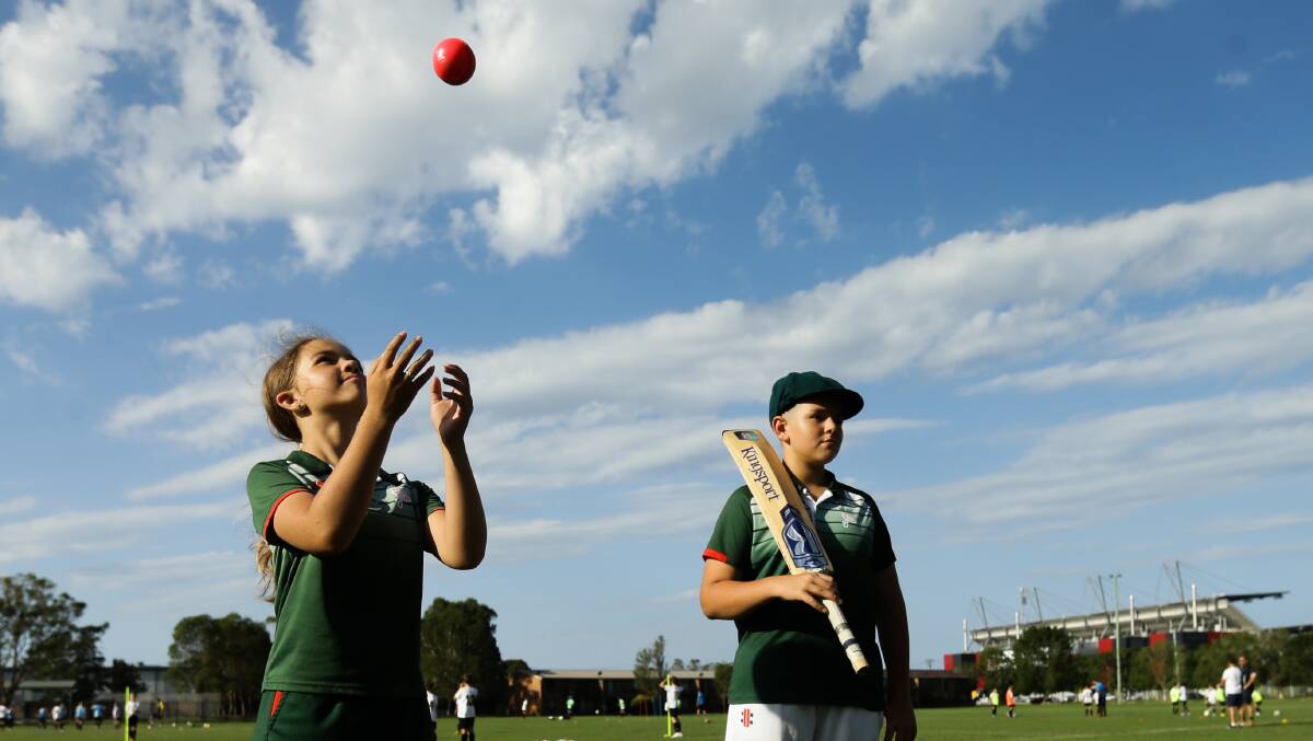 Junior cricketers Katelyn Bailey and Harrison Bailey at Wallarah Oval - which will be built over for the new basketball stadium. Picture by Jonathan Carroll
