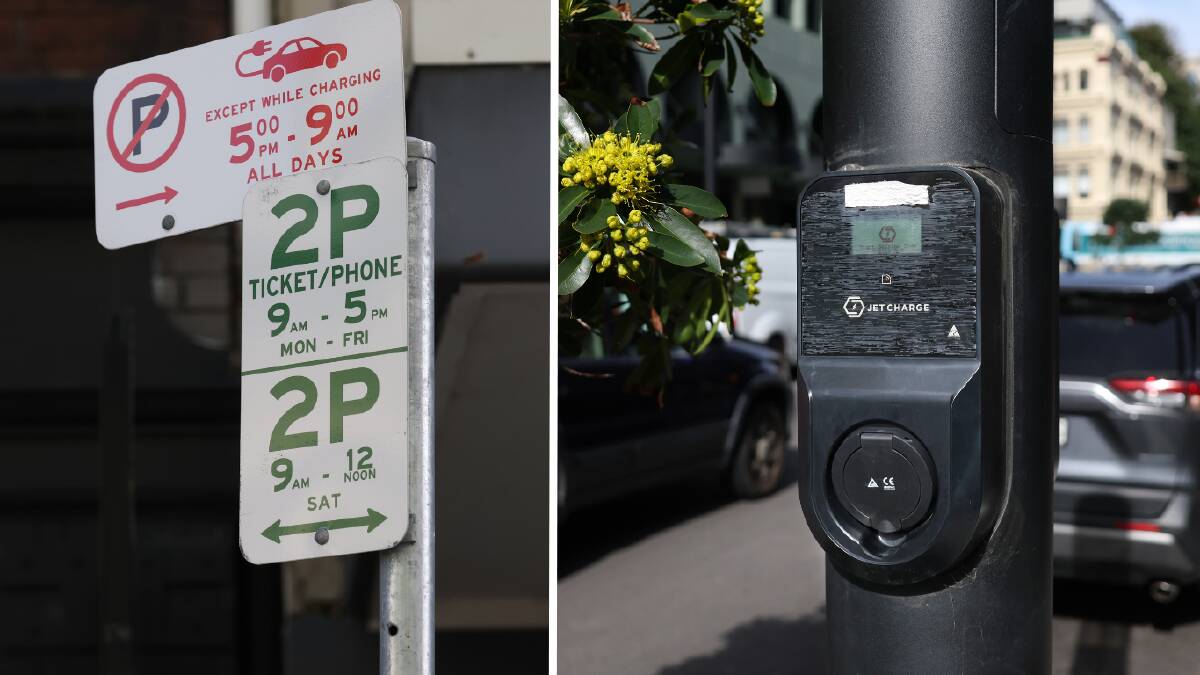 The parking restrictions on Perkins Street to cater to EV charging points on the street. Pictures by Simone De Peak