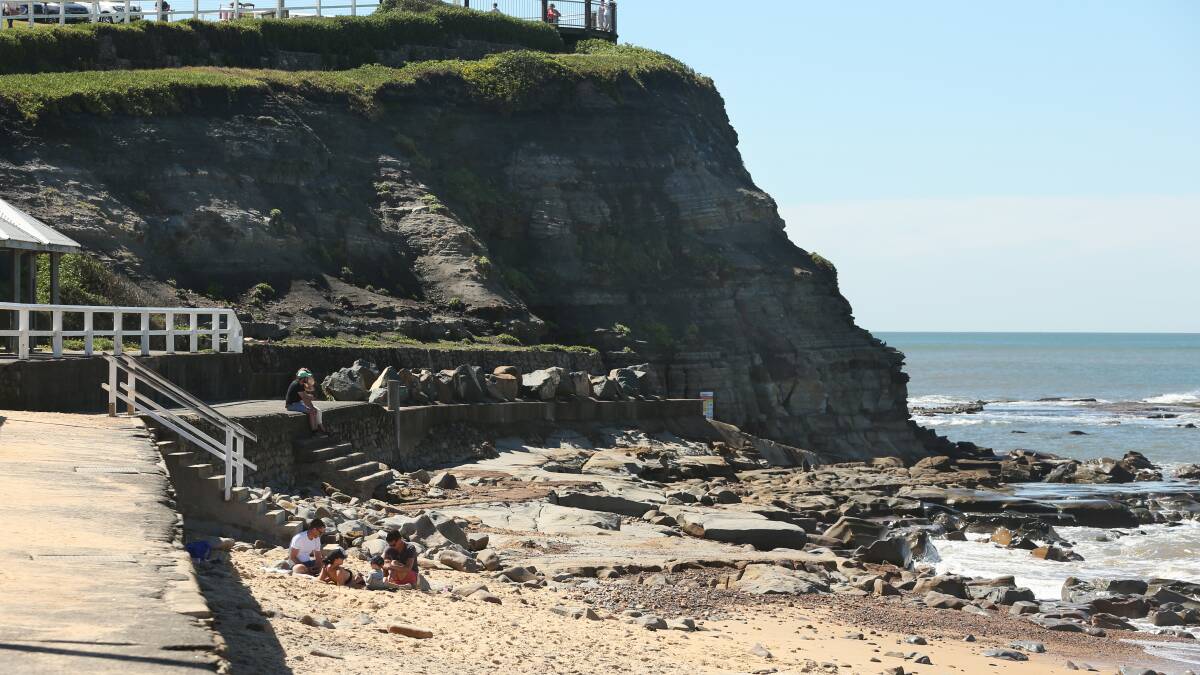 Erosion and rocks exposed on Bar Beach after a big storm in April 2022. Picture: Simone De Peak 