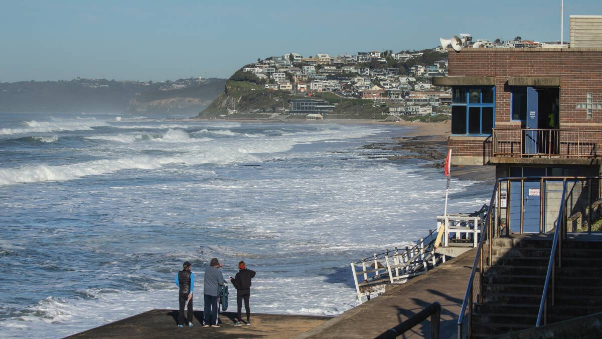 Cooks Hill Surf Club and Bar Beach being battered by big swells in 2022.