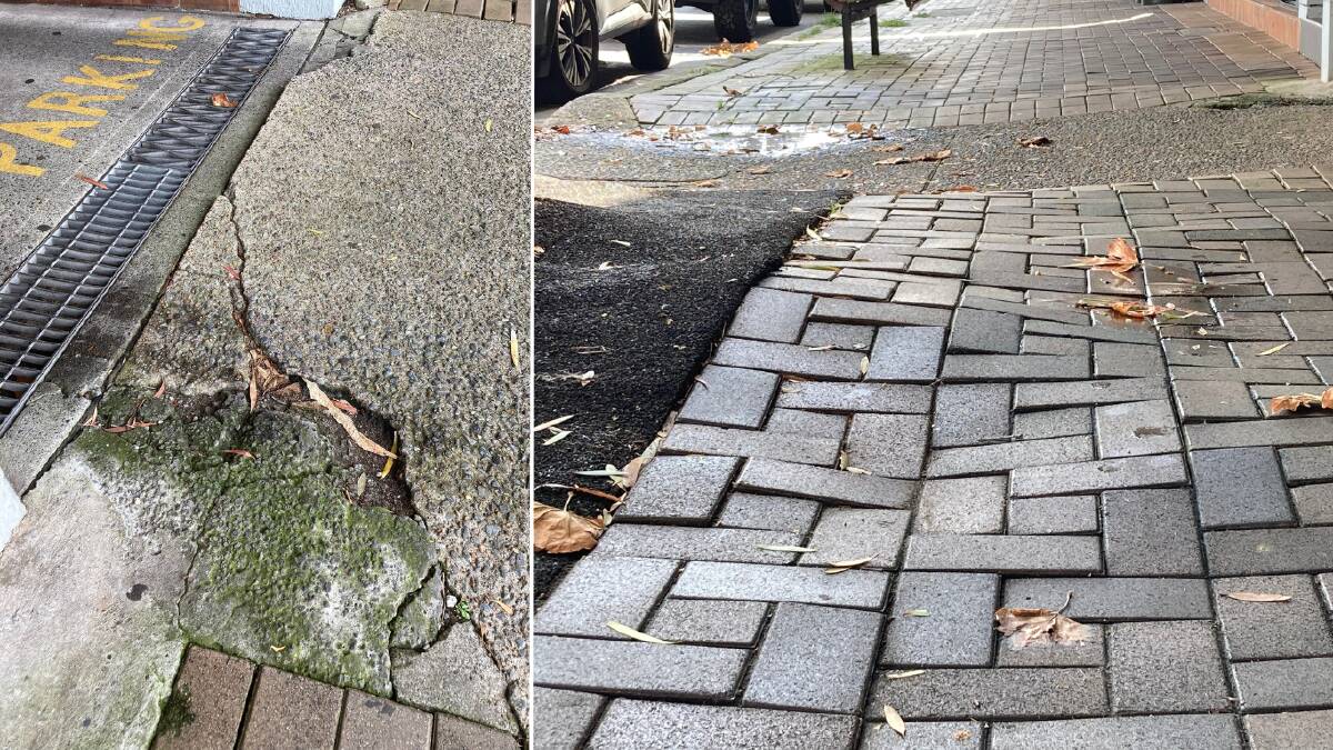 Damage to the driveway and the bumpy footpath on Glebe Road. Pictures supplied