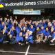 The trekkers in 2022 after completing the walk to McDonald Jones Stadium. Picture by Jonathan Carroll