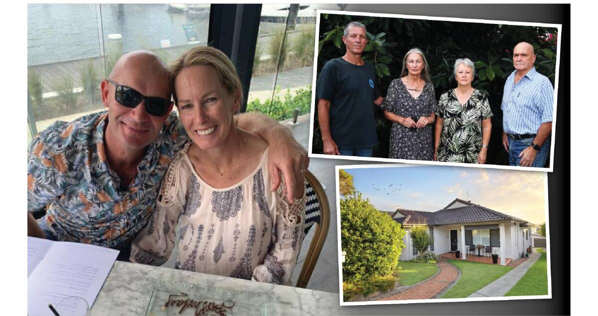 Funda director Nathan Wright and his wife Carol, who used to work for Funda. Inset top, creditors Richard and Marlene Lloyd and Janine and Don McLachlan. Inset bottom, Carol Wright's Ridge St property. Pictures Facebook, Peter Lorimer, Green St Property Newcastle