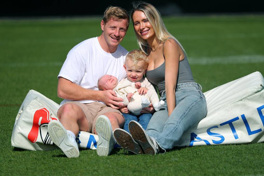 Newcastle Knight Lachlan Miller and wife Ellie with Billy, 2, and Ivy, seven weeks. Pictures by Peter Lorimer