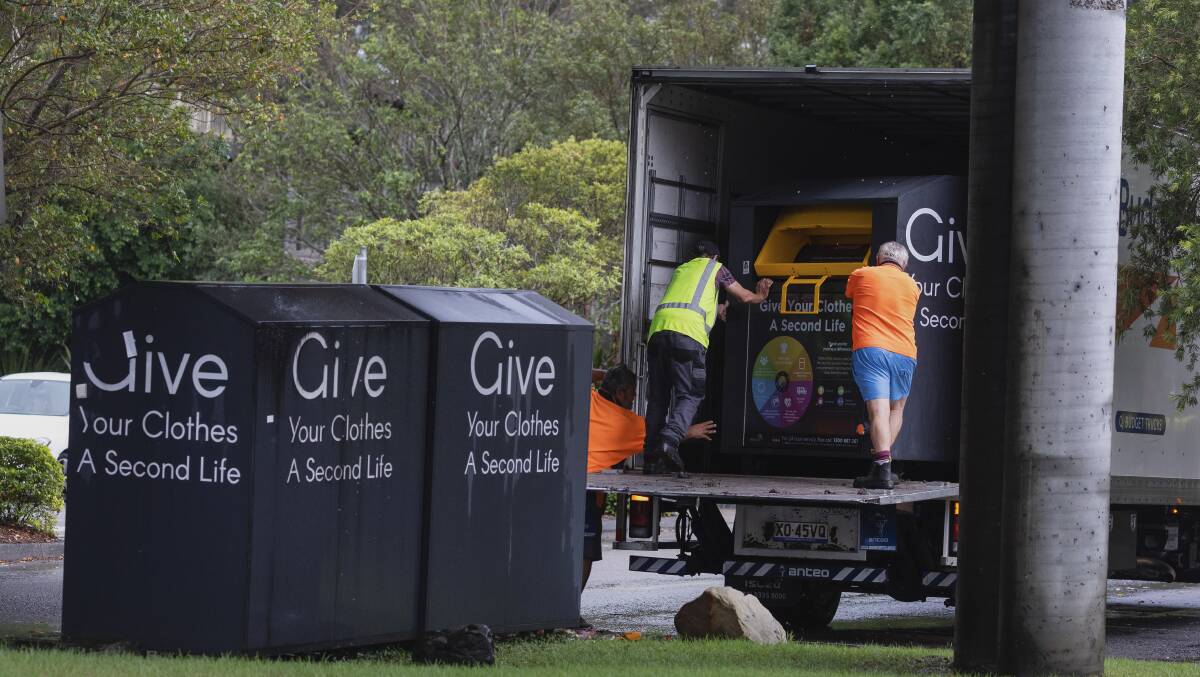 The bins were removed from near the Westfield shopping centre at Tuggerah. Pictures by Marina Neil