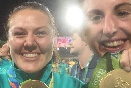 Sharni Smale and Alicia Lucas with their gold medals from Rio.