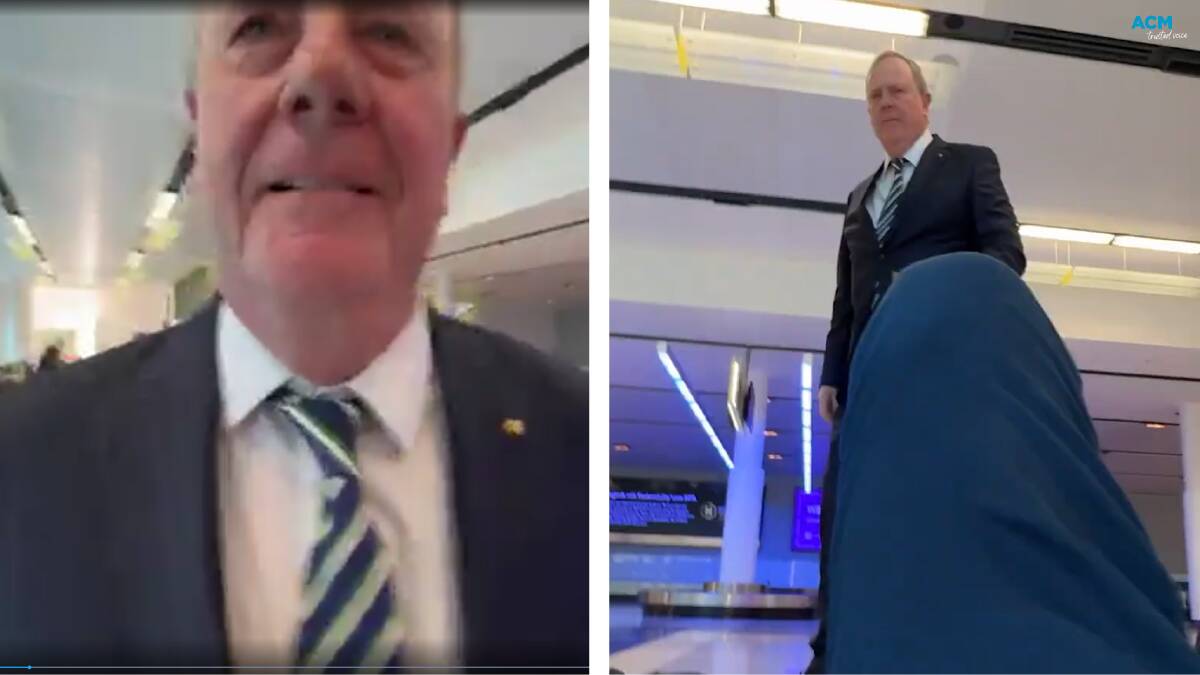 Peter Costello seen just before and after the incident at Canberra Airport on Thursday evening. Picture The Australian