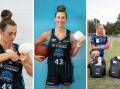 Canberra Capitals' Alex Bunton and Melbourne Rebels players, right, with Boob Armour inserts. Pictures supplied