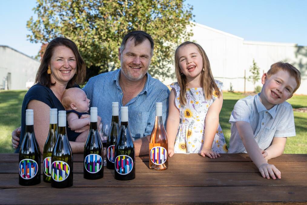Alison and Aaron Mercer, baby Charlie, Audrey and Will, with their offbeat variety of wines.