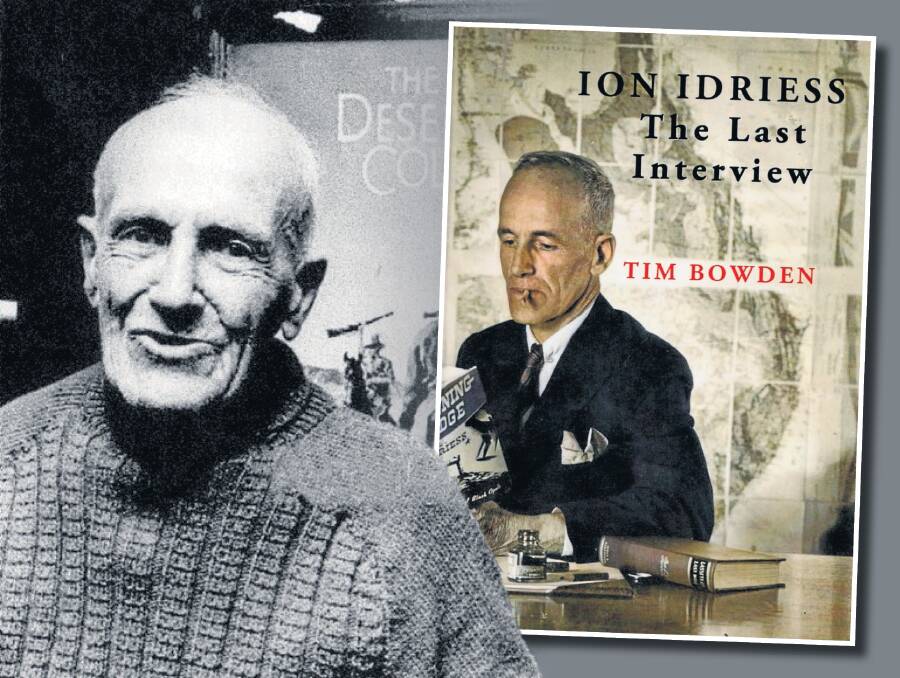 The cover of Tim Bowden's 2020 book on forgotten Aussie storyteller Ion Idriess, and the bush bard at his Sydney home in his 80s.