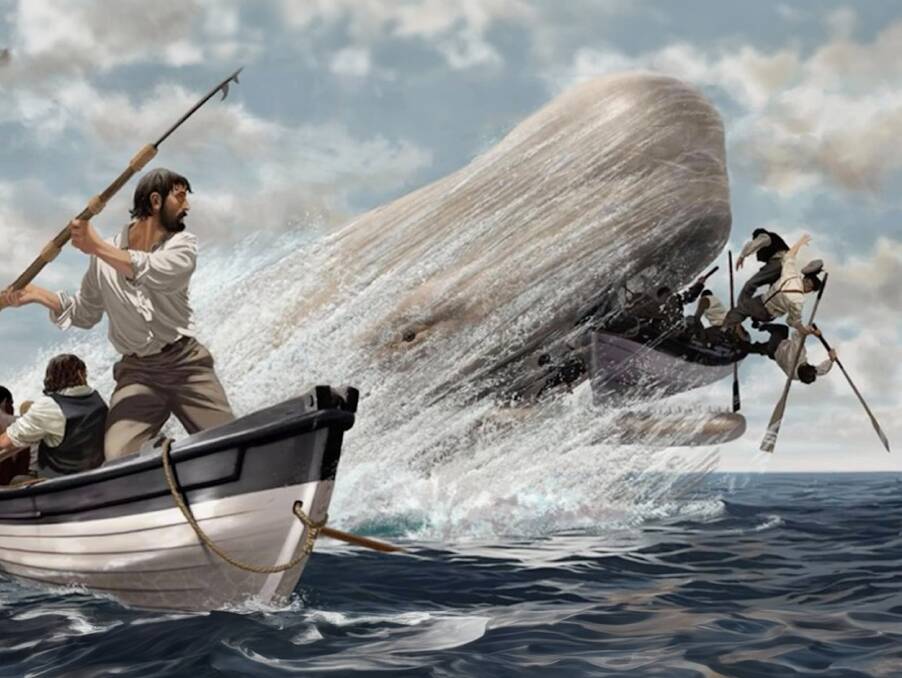 Artwork shows 'Mocha Dick' retaliating for being hunted and harpooned by 19th century whalers. Picture supplied