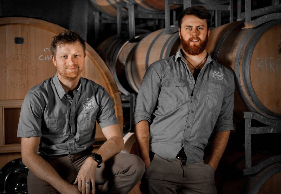Saddler's Creek head winemaker Brett Woodward, left, and assistant winemaker Sam Rumpit.