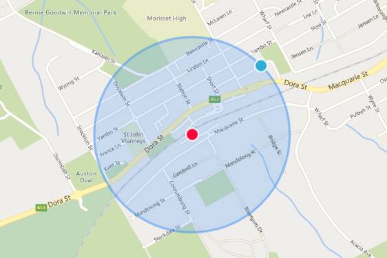 A map showing a 400-metre radius zone around Morisset station. Image supplied