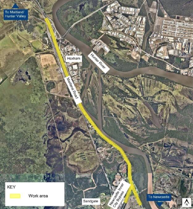 A map showing the scope of the Hexham straight widening project.