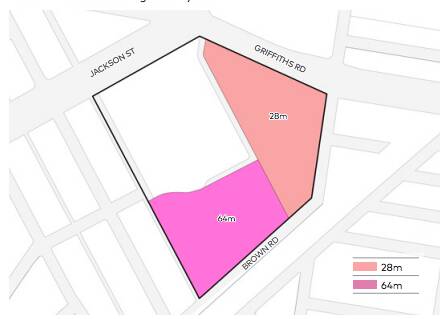 A map showing proposed height limits on the showground site before 30 per cent bonuses for affordable housing. Image supplied