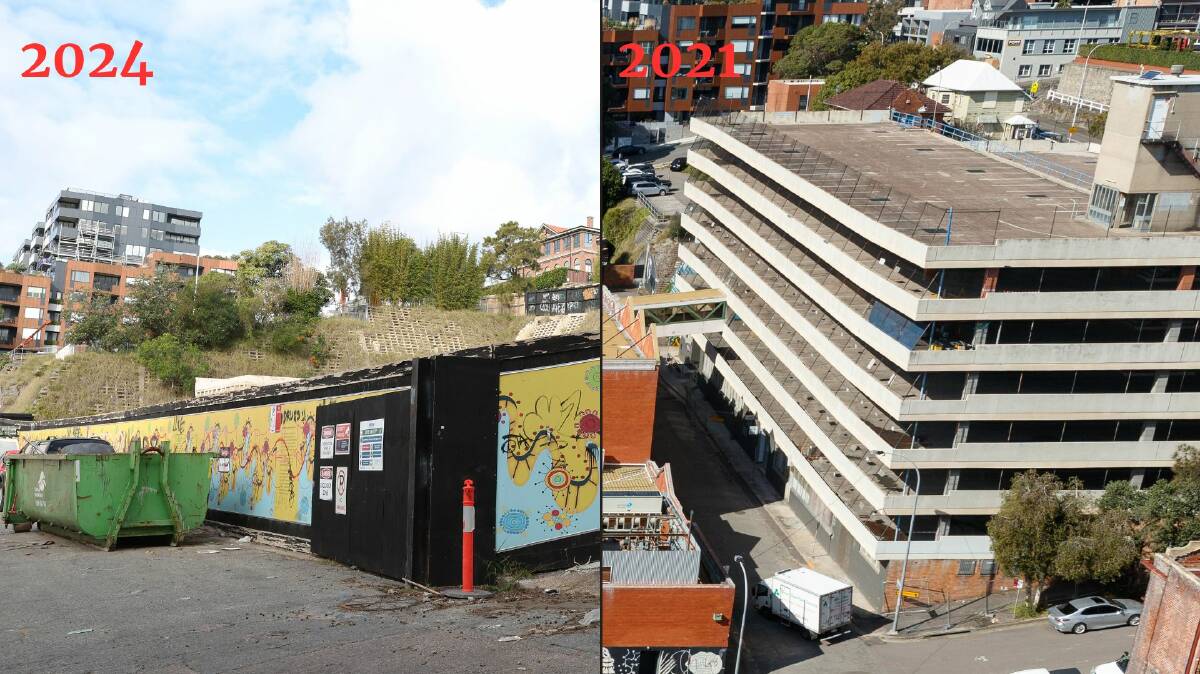 The car park site this week left, and before the building was demolished in 2021. Pictures by Peter Lorimer, Michael Parris