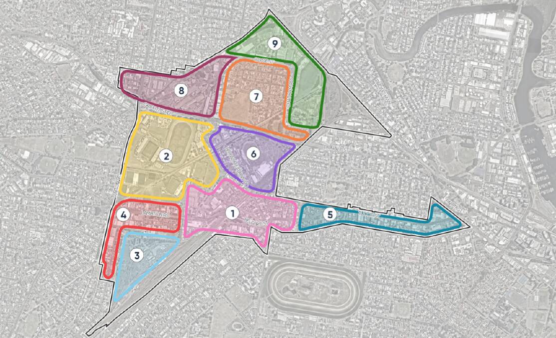 The Broadmeadow town centre, highlighted in pink, is one of nine sub-precincts in the strategy area. Image supplied. 