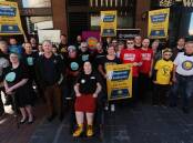 Members of Hunter Community Alliance and Hunter Jobs Alliance gather in Newcastle on Thursday to call for a better state plan for the region. Picture by Simone De Peak