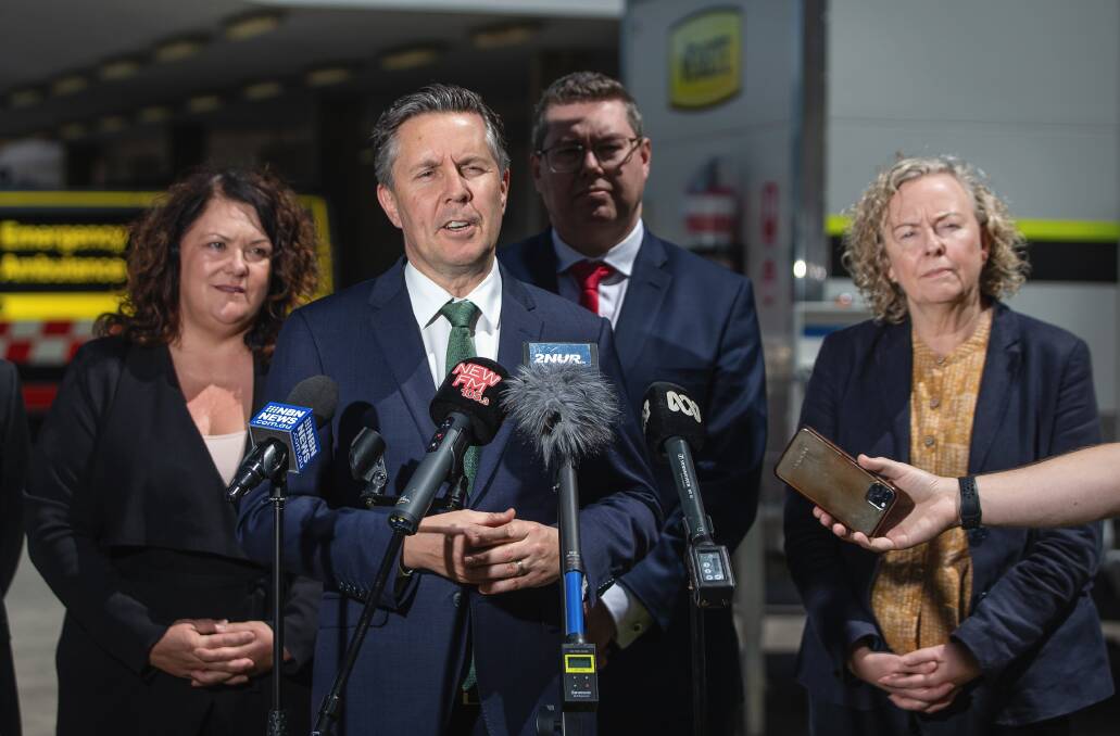 Health Minister Mark Butler with Hunter Labor MPs Meryl Swanson, Pat Conroy and Sharon Claydon outside John Hunter Hospital on Friday. Picture by Marina Neil