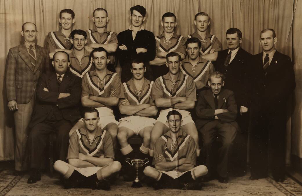 Kevin O'Neill, front left, in his first season of first-grade with the premiership-winning Kurri Kurri side. 