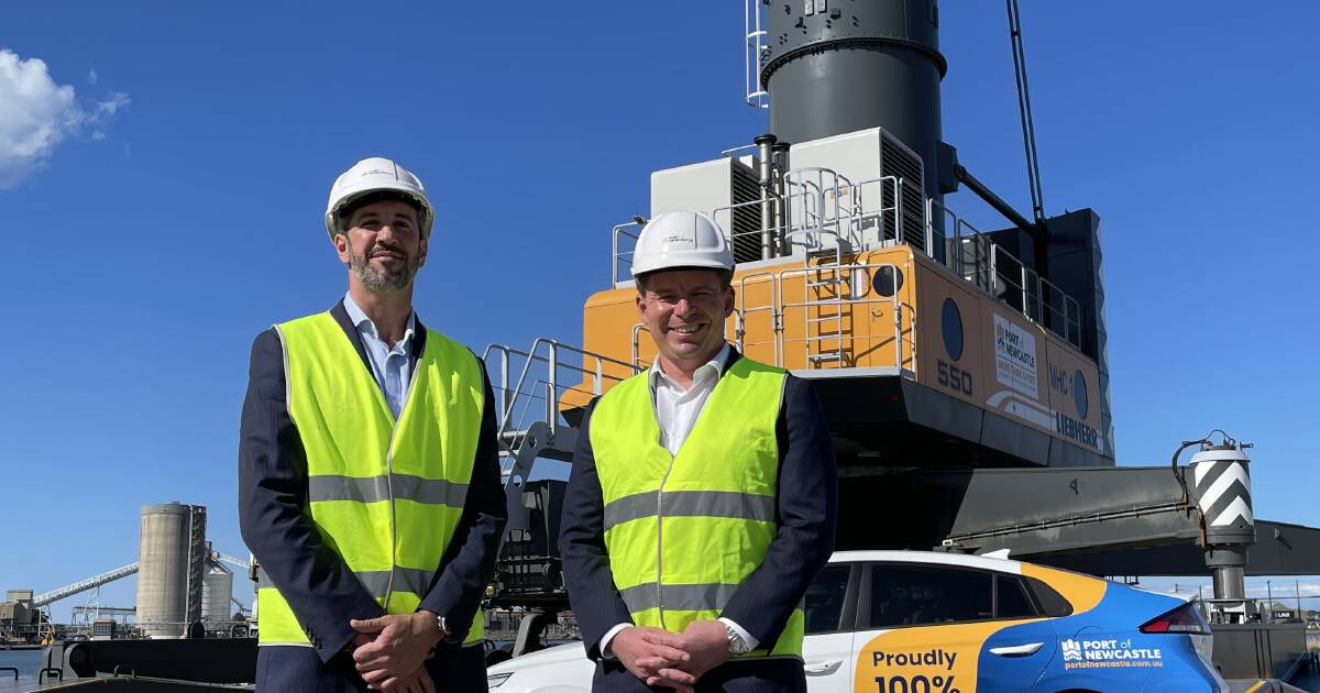 Alex Brennan with Port of Newcastle chief commercial officer Simon Byrnes at the port on Wednesday. Picture supplied