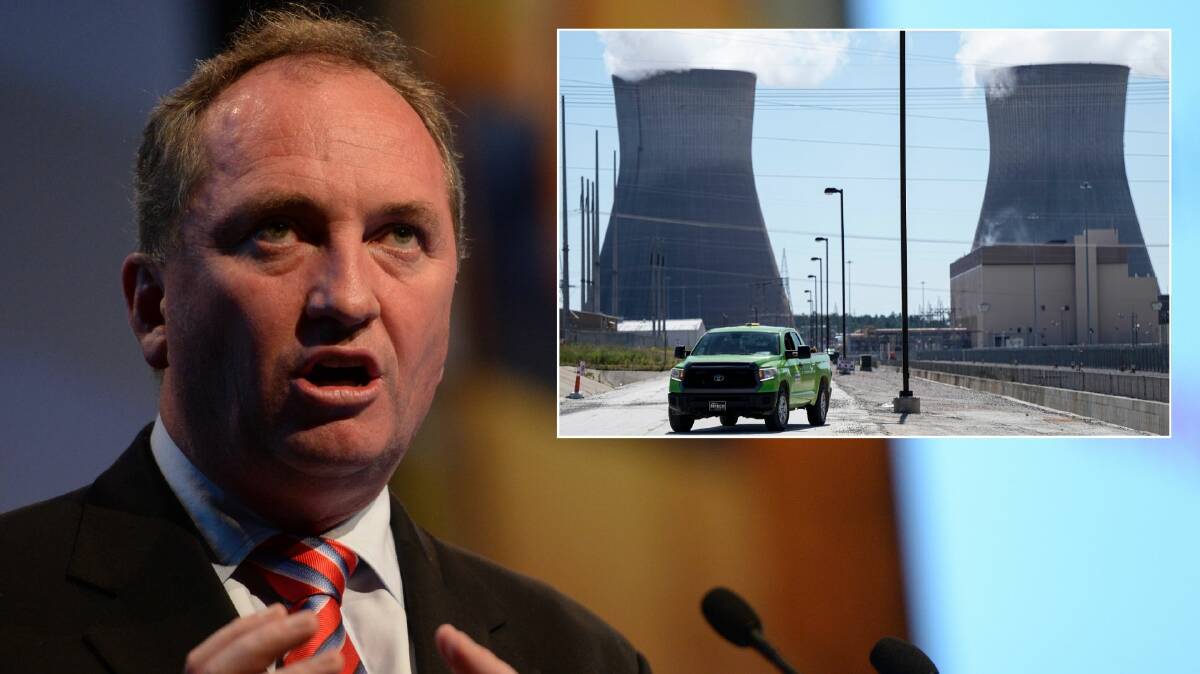 New England MP Barnaby Joyce and, inset, a nuclear power plant in Waynesboro, Georgia. Main picture by Michael Petey, inset by Mike Stewart 