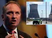 New England MP Barnaby Joyce and, inset, a nuclear power plant in Waynesboro, Georgia. Main picture by Michael Petey, inset by Mike Stewart 