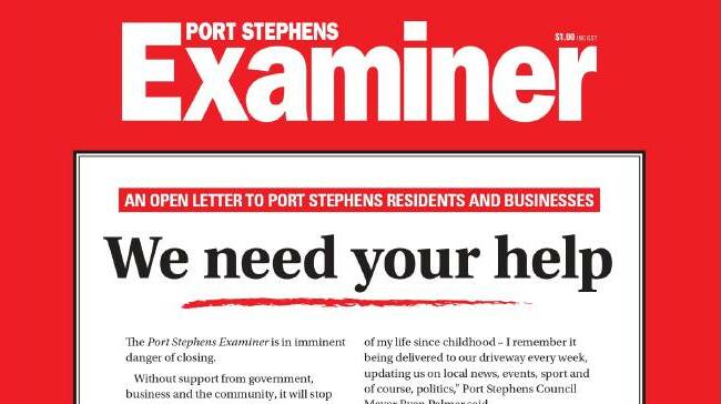 The Port Stephens Examiner's open letter to readers on Thursday.