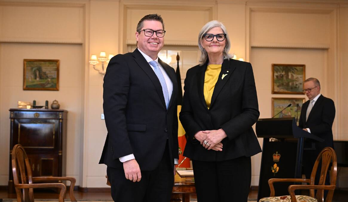 Pat Conroy with Governor-General Sam Mostyn on Monday after being sworn in as a cabinet minister. Picture by Lukas Coch