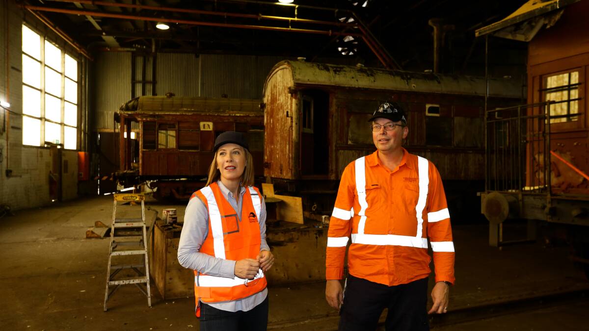 Transport Minister Jo Haylen visits the Broadmeadow rail maintenance centre and heritage rail collection. Pictures by Jonathan Carroll. 