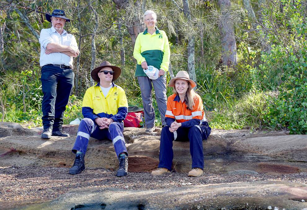 Lake Macquarie City Council Landcare Coordinator Jason Harvey, Landcare Projects Delivery Officer Simon Lubinski, Myuna Bay Landcare volunteer Pam Montgomery and Origin Social Performance Specialist Kerry Brown. Picture Origin Energy