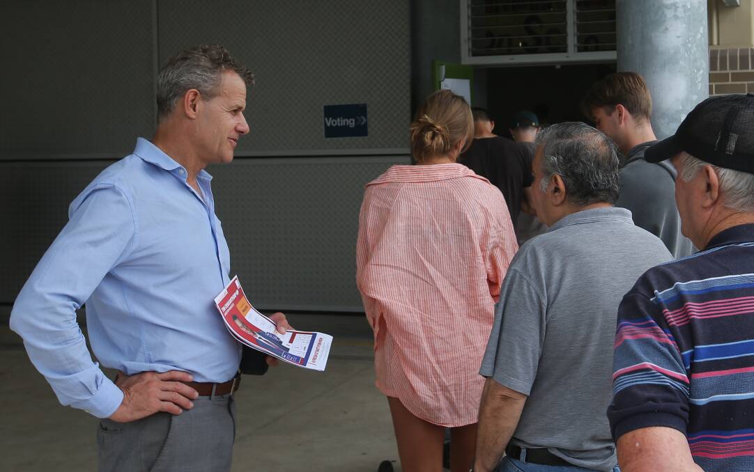 Newcastle's Tim Crakanthorp at a polling booth on Saturday. Picture by Simone DePeak.