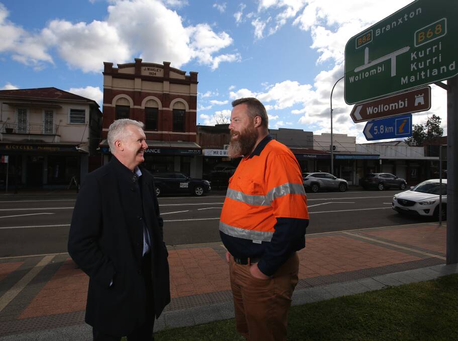 Employment and Workplace Relations Minister Tony Burke MP with Federal Member for Hunter Dan Repacholi in Vincent Street Cessnock last week. Picture by Simone DePeak.