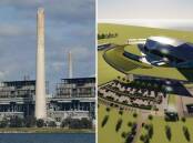 The former Liddell Power Station (left) and an Coalition image of what a modern nuclear power station would look like. 