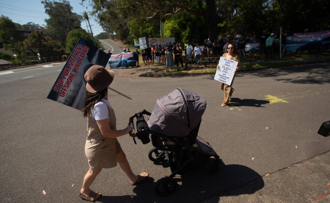 Community members protest at the lack of consultation in Nelson Bay last year. Picture by Peter Lorimer. 