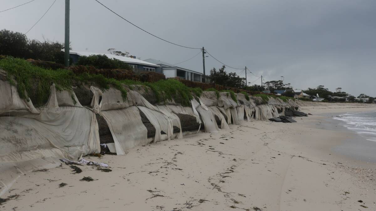 No-go zone: This photo shows the impact of erosion this week at The Boulevarde, Hawks Nest. Picture: Jonathan Carroll
